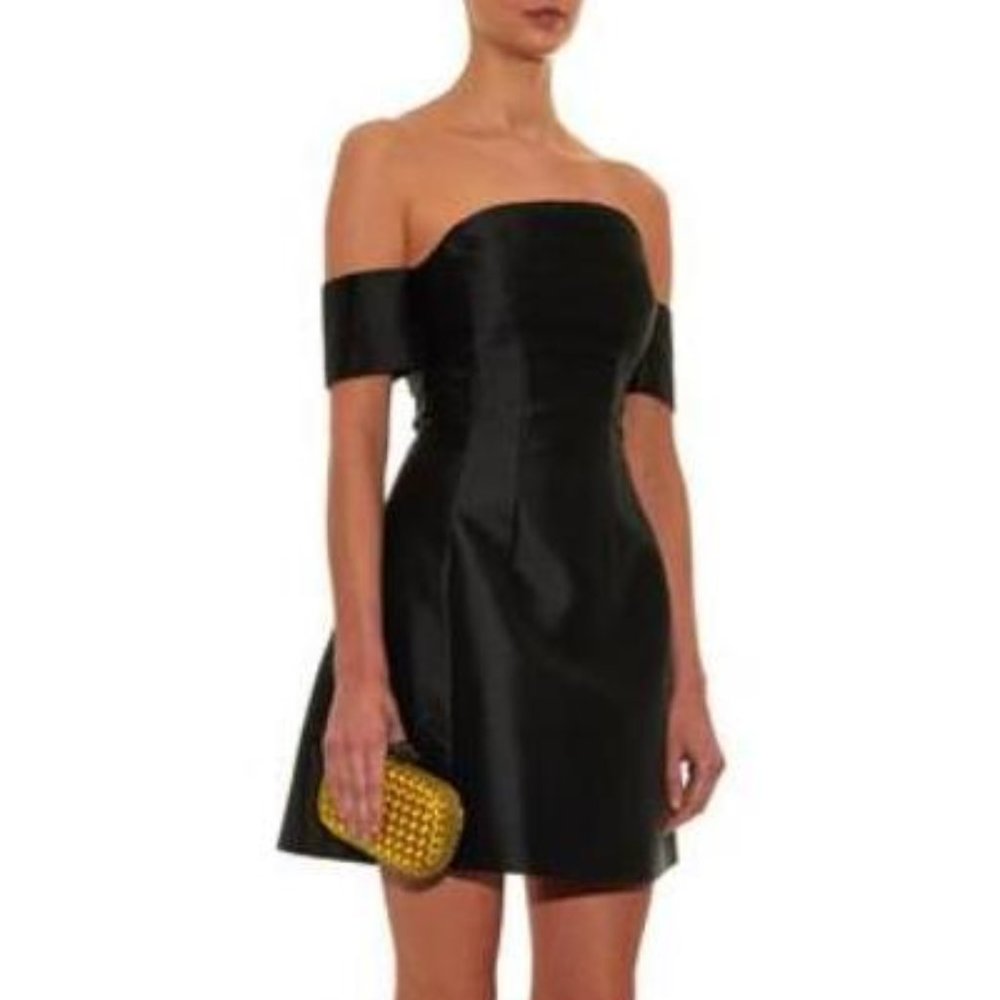 CARVEN Off-the-shoulder Satin-twill Mini Dress